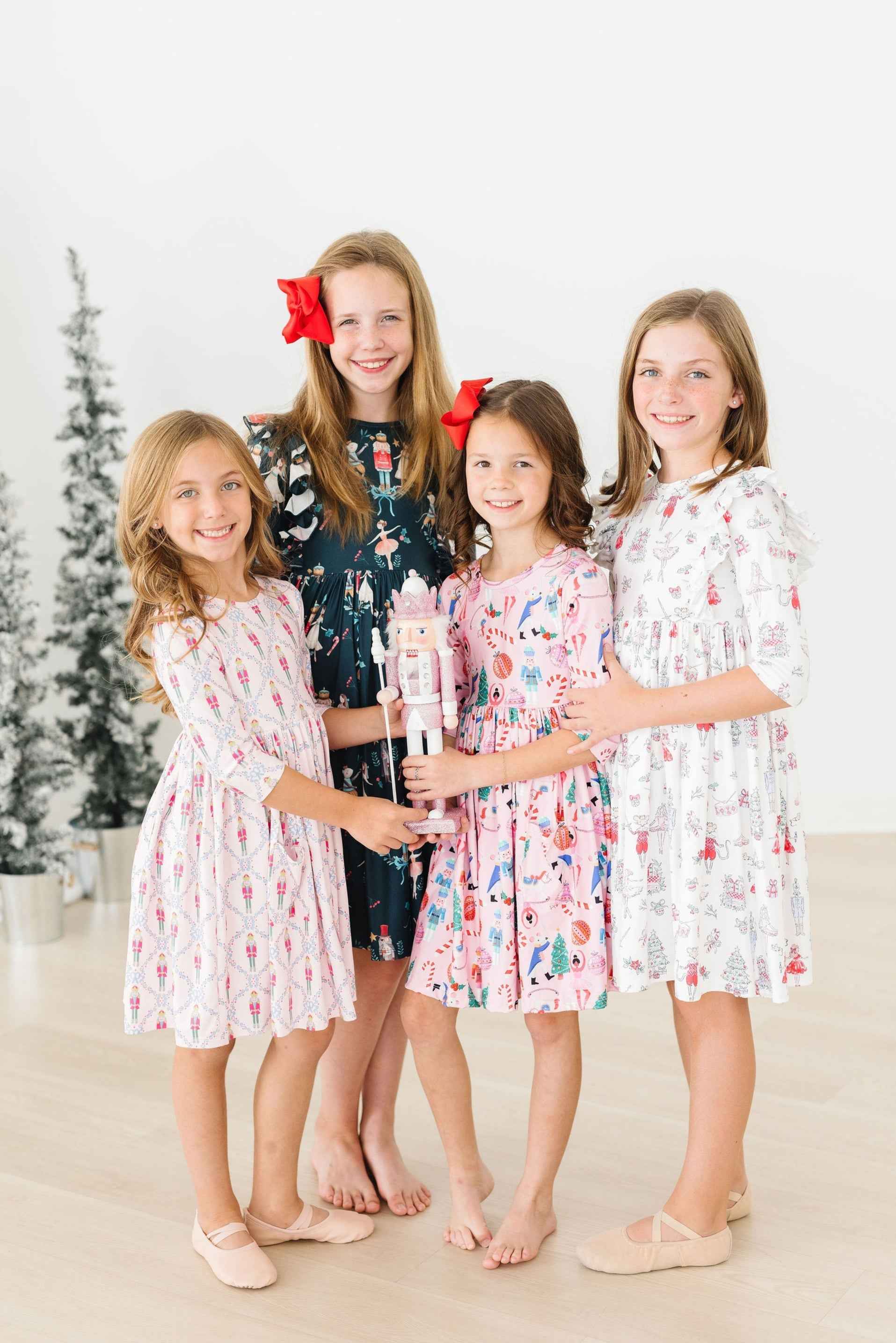 Clara's Christmas 3/4 Sleeve Ruffle Twirl Dress