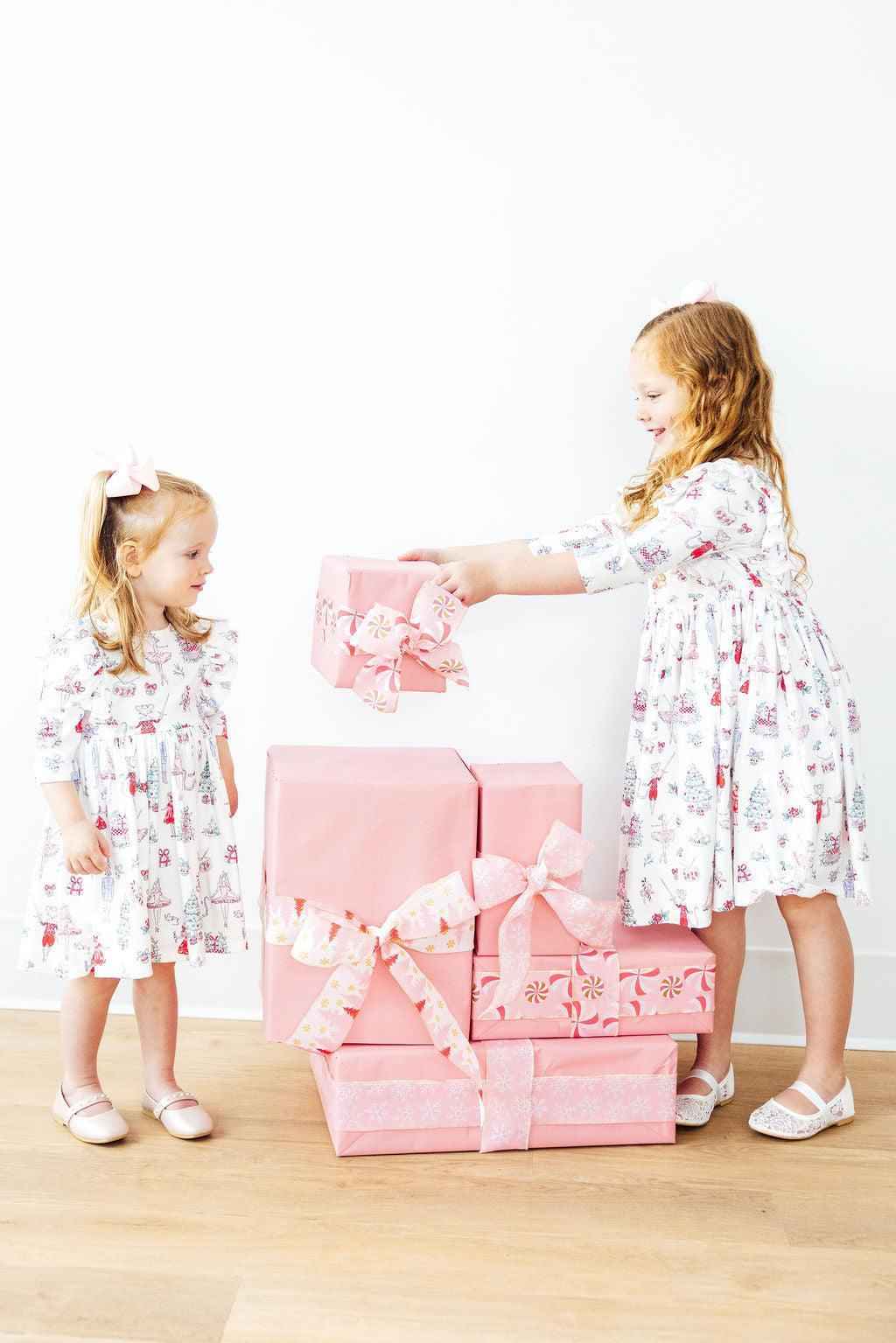 Clara's Christmas 3/4 Sleeve Ruffle Twirl Dress